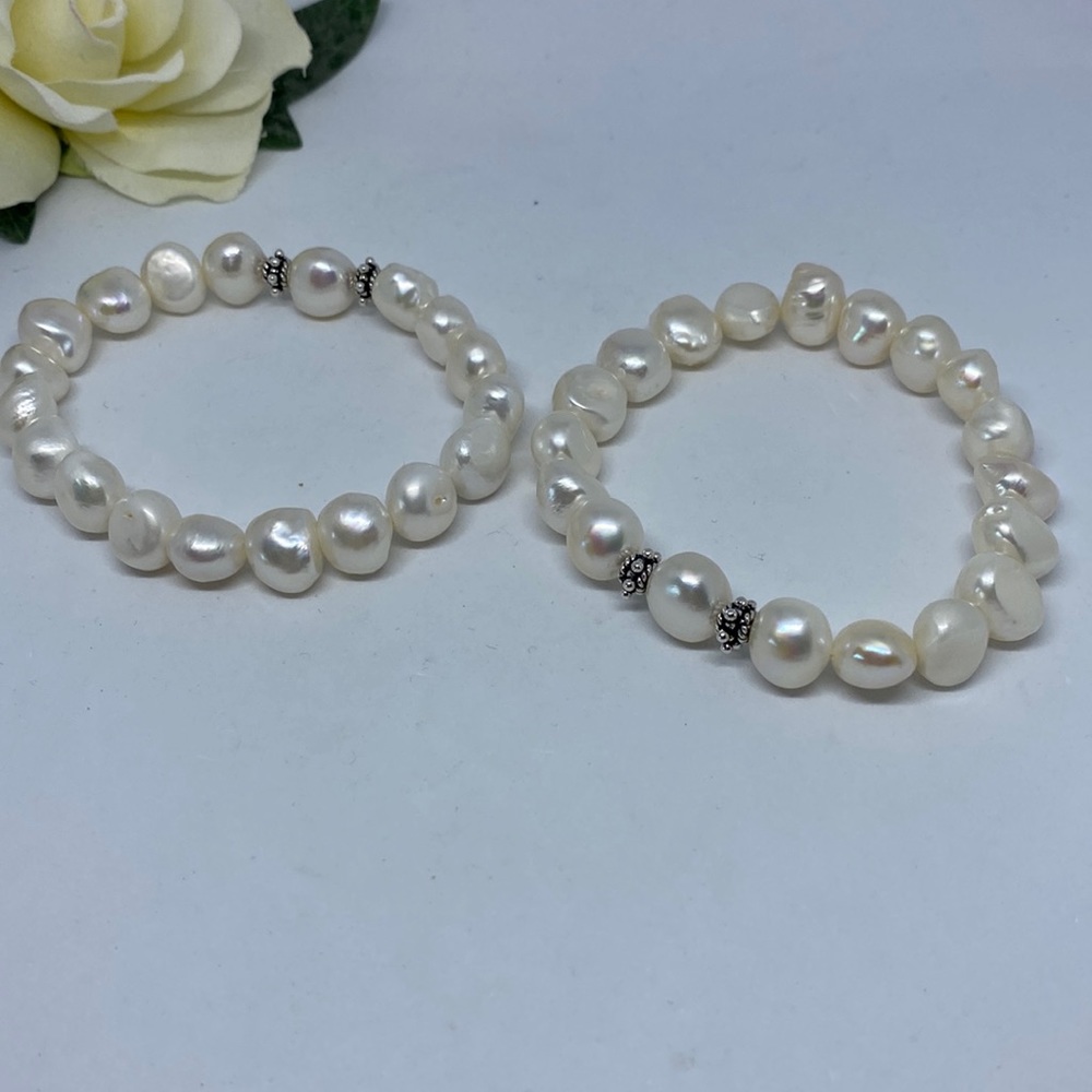 11mm cultured baroque freshwater pearl with sterling silver Bali beads bracelets